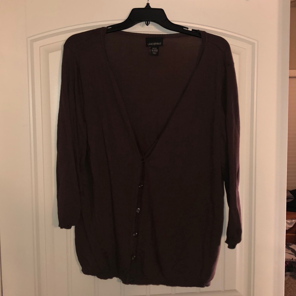 Brown button up cardigan.